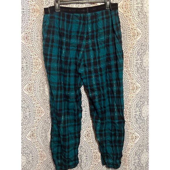 Victorias Secret Plaid Metallic Jogger Lounge Pants Teal Black Checkered XL - Picture 4 of 10